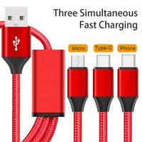 Vente flash : câble de charge 3 en 1 en nylon de 1,2 m, 3A, avec plusieurs embouts (Micro, Type C et USB 8 broches) et charge simultanée