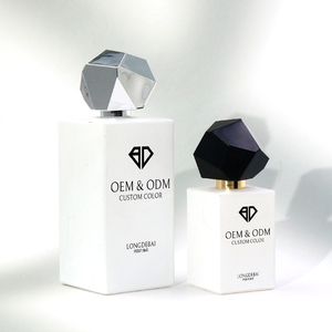 Wholesale Custom <b>Empty</b> Crimp 30ml Square White Perfume <b>Spray</b> <b>Bottles</b> 50ml 100ml Elegant Glass Perfume <b>Bottle</b> with Irregular Lids - Product Image 4