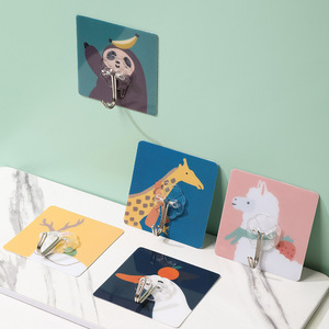 Cute Cartoon Acrylic Hooks Square Wall Mounted No Drill Strong Adhesive Stainless Steel <b>Kitchen</b> <b>Storage</b> Organizer - Product Image 1