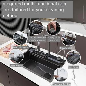 Smart Household Kitchen <strong>Sink</strong> LED Waterfall Multifunction Handmade Square Bowl 304/201 Stainless Steel <strong>Copper</strong> Valve Core Faucet - Product Image 3