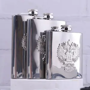 Gute Qualität Spiegel Silber Metall Liquor Flagon Edelstahl Whisky Zweiköpfige Eagle Hip Flask Alkohol 6oz 8oz 9oz hi