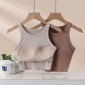 Canotta Estiva da <span class=keywords><strong>Donna</strong></span> con Reggiseno Integrato, a Costine, Vestibilità Slim, Senza Maniche, Tinta Unita, Top Corto Basico, Personalizzabile con Logo, Fornitura Diretta dalla Fabbrica - Product Image 2