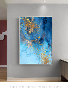 Opera d'Arte di <span class=keywords><strong>Grandi</strong></span> <span class=keywords><strong>Dimensioni</strong></span> per Hotel, Decorazione Verticale di Lusso Moderna, Dipinto Murale Blu Minimalista Testurizzato per Ingresso Casa - Product Image 2