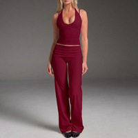 Ensemble de pantalon large pour femme YIYI, soutien-gorge de sport push-up à col halter et décolleté en V profond avec coussinets, pantalon de yoga à taille repliable, ensemble d'entraînement pour femme