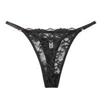 String en dentelle européenne et américaine pour femme, broderie florale, sexy, respirant, antibactérien, grande taille, taille basse, en nylon
