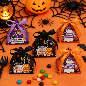 Boîte à bonbons d'Halloween en carton pyramidal avec revêtement UV, auto-érectible, ruban pliable, pour cadeaux de fête, vente en gros - Product Image 6
