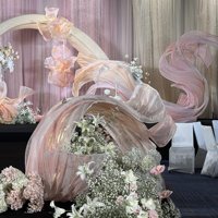 Toile de fond rectangulaire géante en organza LANJO, art floral 3D, multicolore, écologique, taille personnalisable, décoration romantique pour mariage et hôtel