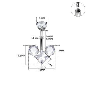 Anillos para Ombligo de Titanio ASTM F136 14G, Forma de Corazón, con Cristal CZ, Rosca Interna, Joyería para Piercing de Ombligo - Product Image 2