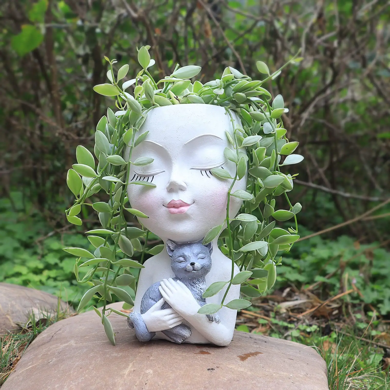 Moderna ragazza creativa viso vaso per piante da giardino fioriere Decorative per la testa fioriere succulente in resina per esterni con foro di drenaggio