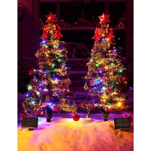 Solar Christmas Tree Lights 100LED Multicolor Waterproof <b>Outdoor</b> Decoration With Xmas Ball And Red Berry <b>Timer</b> Control - Product Image 1