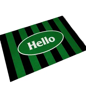 Tapete de boas-vindas para porta de PVC grande personalizado com padrão verde e preto listrado para portas externas e internas