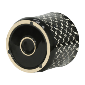 Vasi moderni in ceramica per piante con motivo a pois bianchi, set di due vasi neri per interni ed esterni con sottovasi. - Product Image 6
