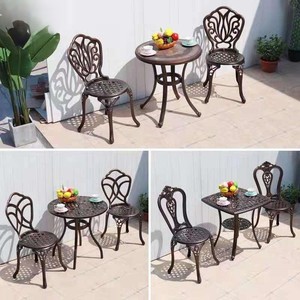 White Outdoor Cast Aluminum <strong>Table</strong> Chair <strong>Small</strong> Coffee Dining Set Casual Aluminum Waterproof UV-Resistant for Courtyard Garden - Product Image 3