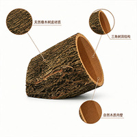 Lit pour chat en tronc d'arbre creux en chêne naturel, petite taille, coussin en peluche doux amovible, cachette rustique pour animaux de compagnie d'intérieur