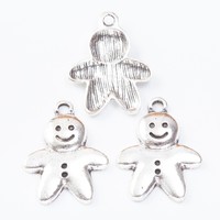 Abalorio de hombre de jengibre sonriente de aleación con dos botones para etiquetas de nombre de calcetines navideños