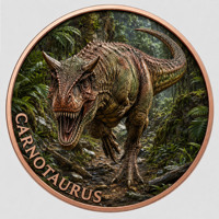 Pièce de monnaie en cuivre pur 999 de 1 oz, série Dinosaures, Tyrannosaurus Rex puissant, couleur en relief, édition UV préférée