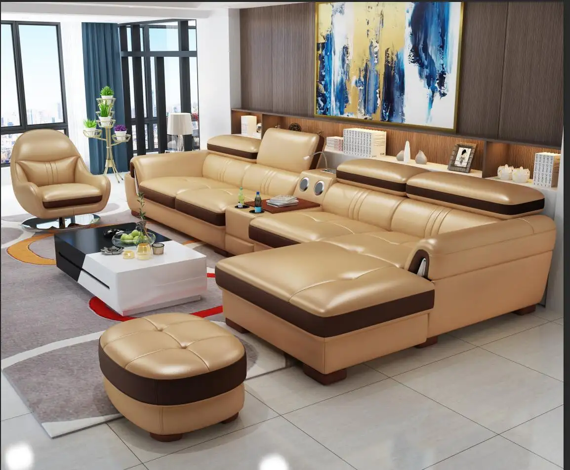 Personalizzare il nuovo Design moda pelle e stoffa combinazione mobili soggiorno divano