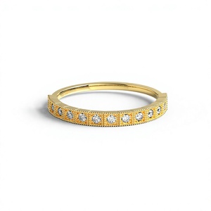 18K Gold Plated Vintage Milgrain Square Bezel Round Diamond <b>Ring</b> For Women Half Eternity Band Stackable <b>Ring</b> Fine Jewelry - Product Image 1