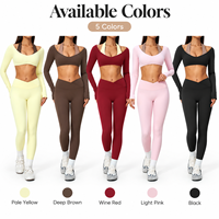 Nouvel ensemble de sport 2 pièces GM pour femme : haut court à manches longues avec logo personnalisé OEM et leggings taille haute sculptants pour yoga et fitness