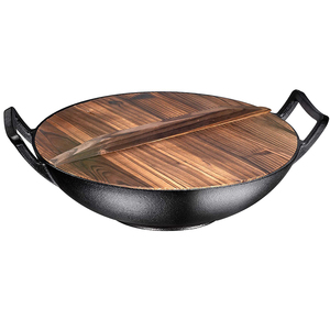 Couvercle de wok rond en bois naturel brun écologique léger de <span class=keywords><strong>14</strong></span> <span class=keywords><strong>pouces</strong></span> pour wok en fonte, poêle, poêlon - Product Image 1