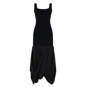 Vestido Minimalista y Elegante de Punto con Efecto de Capas, Cintura Natural Fruncida, Diseño Sólido, Tela Transpirable, Silueta en A para Mujer - Product Image 6