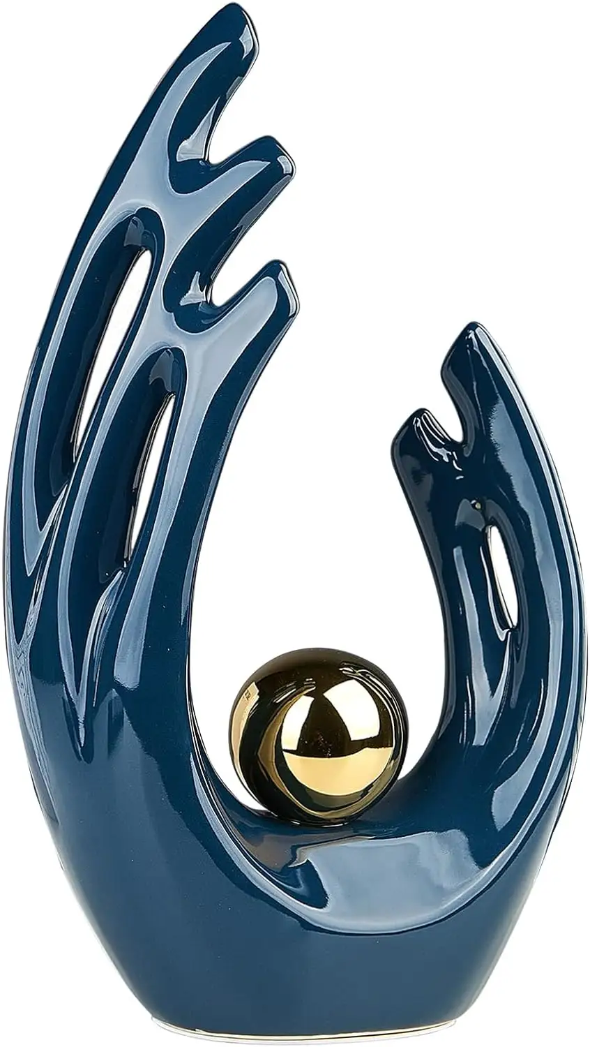AWNR Escultura Abstrata 12\u2019\uH Estátua de Asas Azul Marinho Arte Única Esculturas de Cerâmica Decoração de Casa para Sala de estar Suporte de TV Din