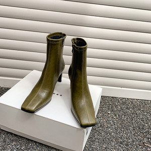 Cialisa – bottines courtes en cuir véritable pour femmes, chaussures <span class=keywords><strong>de</strong></span> luxe faites à la main, bout carré, talons hauts, vert, Camel 40 - Product Image 3