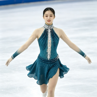 Costume de patinage artistique bleu sarcelle, col halter, dos en V profond, robe ornée de strass, manches longues en maille pour filles et adultes, performance sur glace