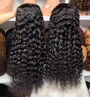 Perruque Lace Transparente 4x4 Cheveux Humains Vierge Remy Birmans Ondulés Bouclés Effet Vague d'Eau Noeuds Blanchis 10"-40" Couleur Naturelle 4*4