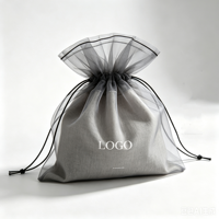 Pochette à bijoux en organza double couche de luxe avec logo personnalisé, cordon de serrage, estampage à chaud, sac cadeau en gaze transparente de qualité supérieure pour l'emballage