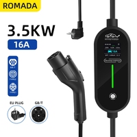 Chargeur EV portable de type 2/GB avec écran LCD intelligent dynamique HD, 3,5 kW, courant réglable sur quatre niveaux, 8A 10A 13A 16A