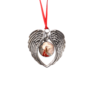 Ornamen Sayap Malaikat Logam Kosong untuk Sublimasi, Bentuk Hati Foto Kustom, Liontin Gantung Pohon Natal, Dekorasi Kenangan DIY, Grosir - Product Image 1