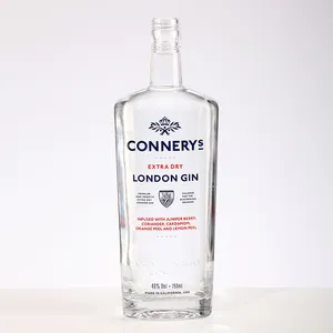 Özelleştirilmiş etiket çıkartması süper flint cam şişe likör ruhu açık viski 750ml üçgen votka tekila mezcal kapaklı şişe