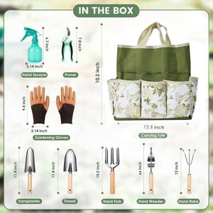 Ensemble de 9 outils de jardinage légers en acier inoxydable avec manche en bois, comprenant une <span class=keywords><strong>pelle</strong></span> de jardin et un sac de rangement pour le jardinage à domicile - Product Image 2