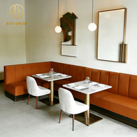 Ensemble table et chaises demi-cercle moderne et durable pour café, restaurant, avec plateau en pierre, mobilier commercial