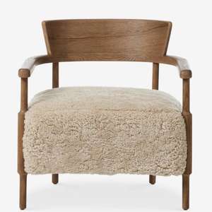 Poltrona Singola Moderna Vintage in Legno Massello, Divano Relax per Soggiorno, Camera da Letto, Balcone - Design in Tessuto Effetto Lana d'Agnello - Product Image 3