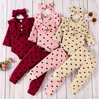 Ensemble de vêtements côtelés pour bébé fille, barboteuse à manches longues avec bandeau à nœud, pantalon et bandeau assortis pour tout-petits, tenue quotidienne pour bébé