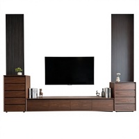 Ensemble de meuble TV et table basse en noyer massif, design moderne et personnalisable, gain de place, style nordique et japonais minimaliste, pour salon