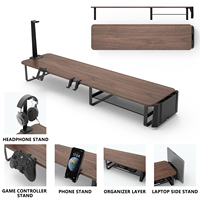 Support d'écran en bois portable double pour moniteur de bureau avec accessoires multifonctionnels
