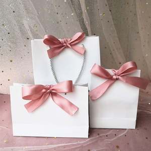 KM Custom Large Reusable <b>Thank</b> <b>You</b> Gift Paperbag White Shopping Bags Foldable with Bow Tie Ribbon Handle - Product Image 4