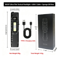 Senter LED Ultra Tipis Portabel Mini 1100 Lumen Tampilan Digital Tiga Sumber Cahaya Senter Pertahanan Diri Luar Ruangan yang Dapat Diisi Ulang