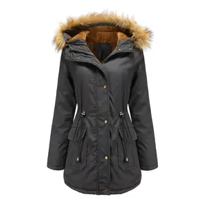 High Quality China Supplier Hooded Warm Winter Thicken Fleece Lined Parkas Plus Size Waterproof Long Womens Coats