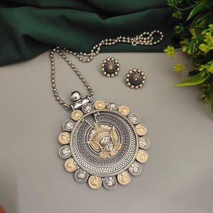 Oxidised Two tone Necklace Earrings <b>Set</b> Necklace <b>Jewellery</b> <b>Set</b> for Women handmade bulk product customized - Product Image 2