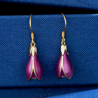 Anting-anting gantung bunga tulip enamel kuning ungu berlapis emas 18K mewah YBO untuk wanita, tren untuk pernikahan dan pesta