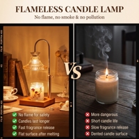 Lampe chauffe-cire en laiton à hauteur réglable, base carrée en bois, abat-jour en verre cannelé ambré, pour la maison