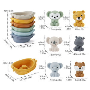 Juguete de baño de barco flotante para niños, juego de dedos de animales apilables de silicona adecuado para bebés jugando en el agua y bañándose - Product Image 4