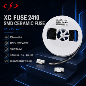 Fusible XC FUSE 24T SMD 6.1x2.6mm 250mA-40A 125V 250V <span class=keywords><strong>de</strong></span> Acción Lenta IEC 60269 Bajo Voltaje TUV CB KC Tubo Cerámico AC/DC para Consumidores - Product Image 4
