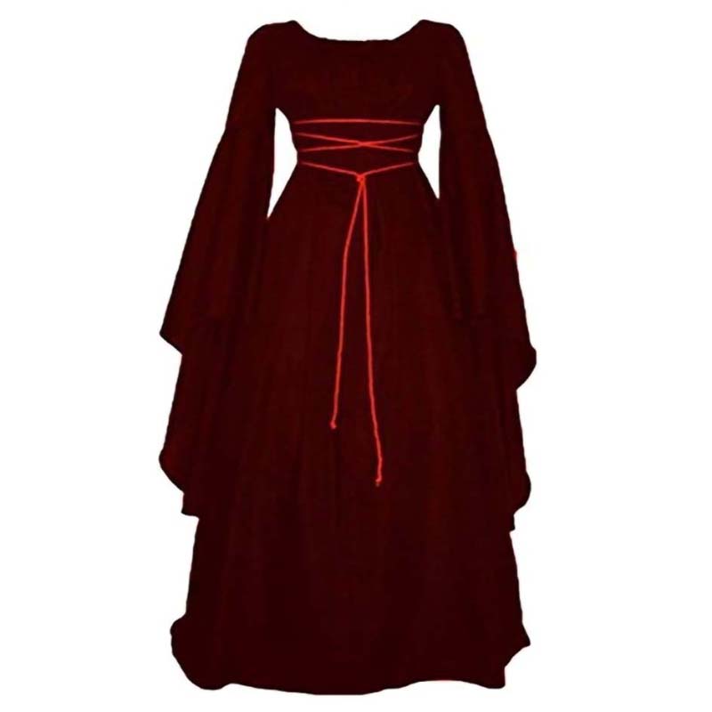 knee length dresses for ladies Medieval Renaissance Witch Square Neck Gown Dress, Navy Blue / 3XL