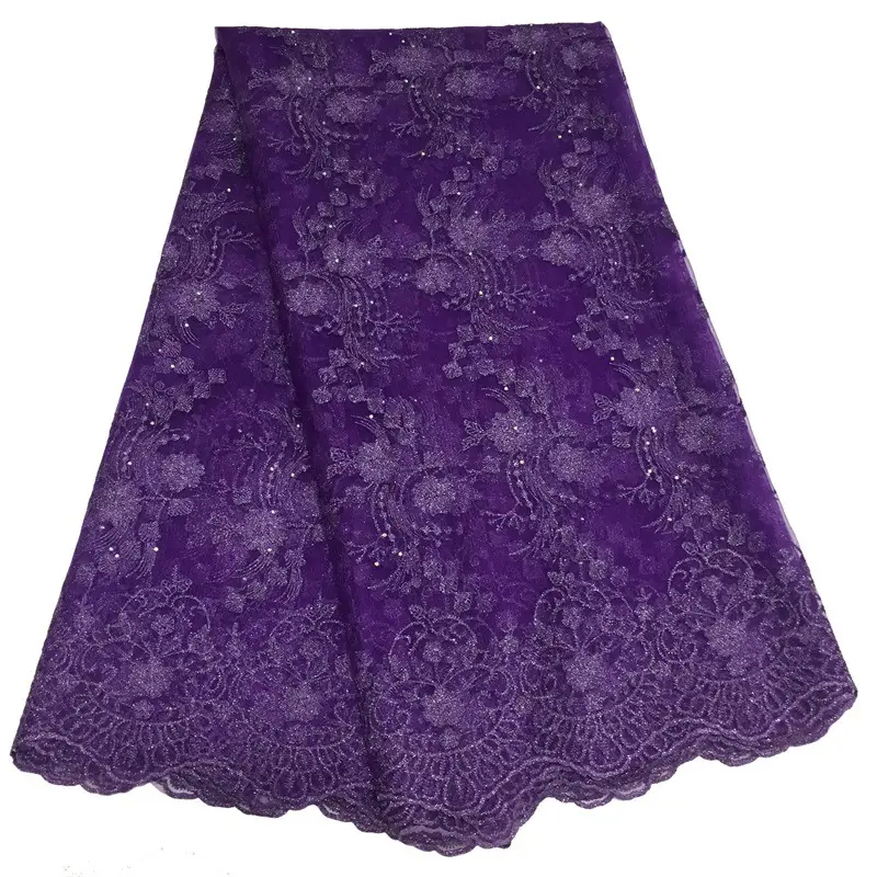 Африканские блестки вышивка мягкая качественная ткань сари фиолетовое кружево нигерийская вуаль кружева