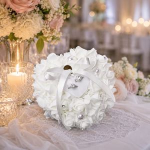 Party Anniversary Ceremony Supplies Ivory Bearer Holder Pillows Heart Shape Rose Lace <b>Cushion</b> Wedding Ring Pillow - Product Image 2